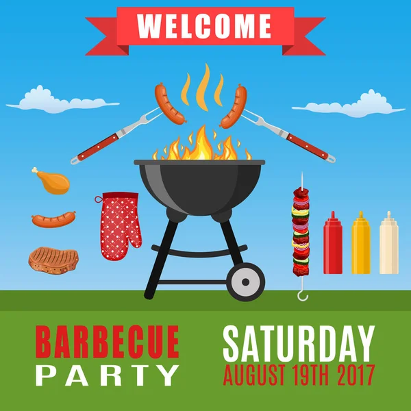 Invito Bbq o barbecue party — Vettoriale Stock