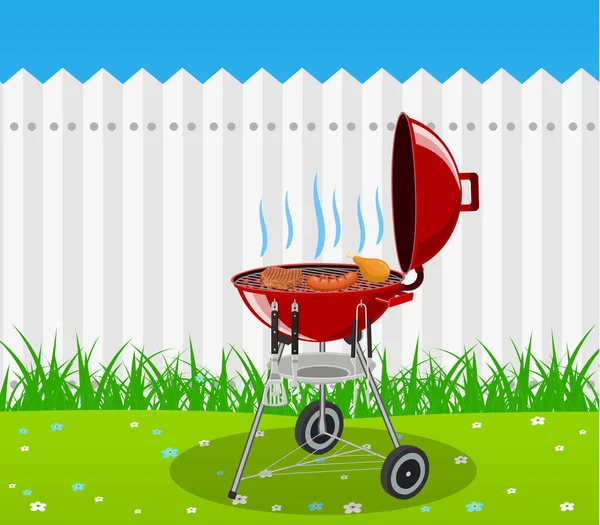 Parrilla barbacoa y utensilios de cocina — Vector de stock