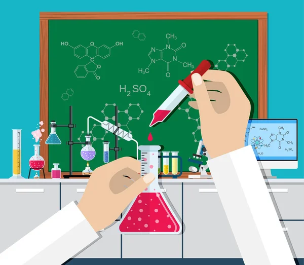 Experimento científico em laboratório. — Vetor de Stock