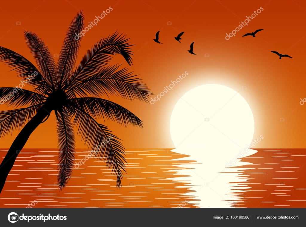 sunset over water clipart 8