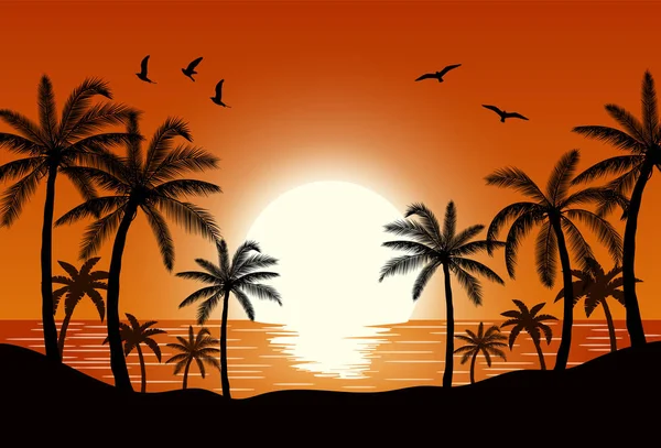 Silhouette palm tree on beach — Stock Vector