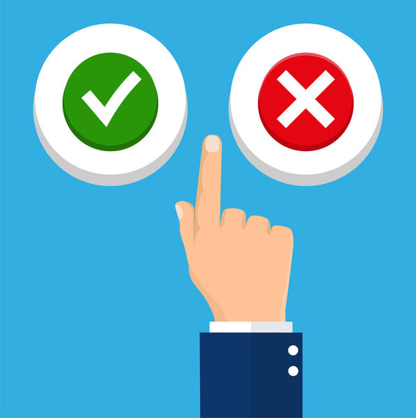 Hand, finger pressing buttons no or yes