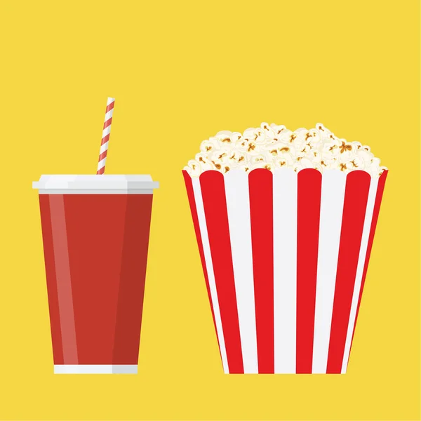 Kuip vol met popcorn en een glas drinken. — Stockvector