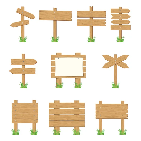 Panneaux en bois, ensemble de panneaux fléchés en bois . — Image vectorielle