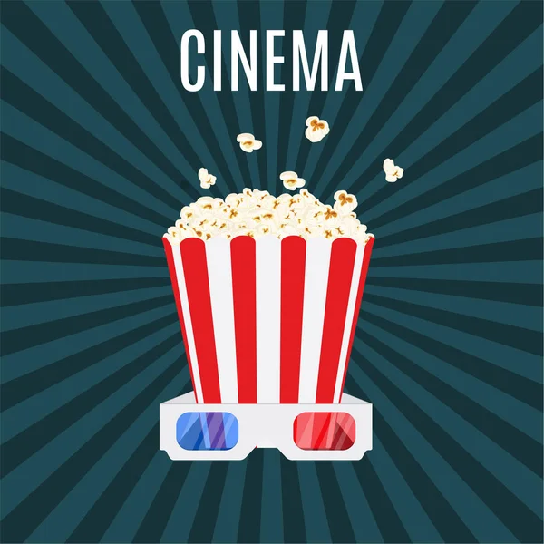 Scatola di popcorn e occhiali da cinema 3d — Vettoriale Stock