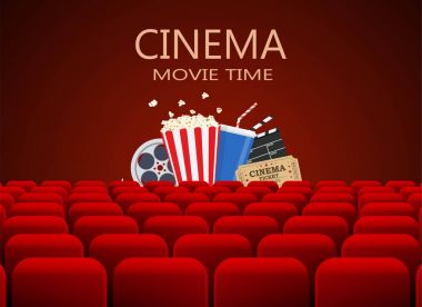 Kırmızı koltuk sıra ile sinema salonu