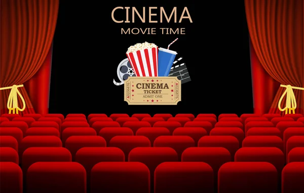 Cine con fila de asientos rojos — Vector de stock