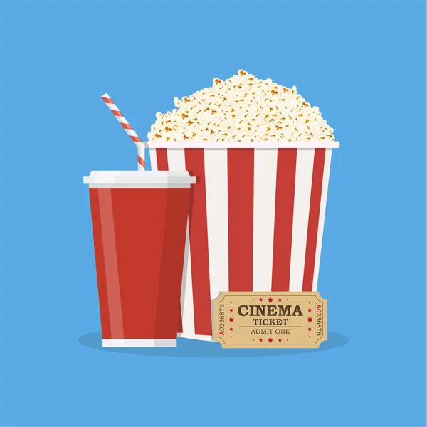 Popcorn avec tasse de soda et billet de cinéma . — Image vectorielle