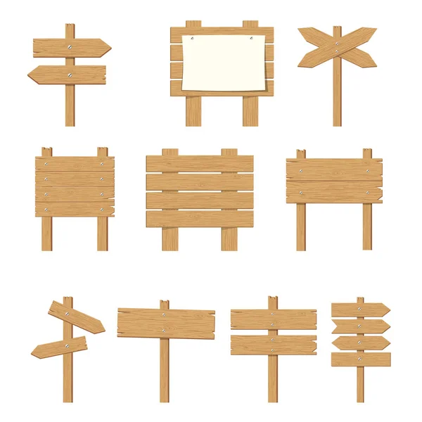 Houten uithangborden, houten pijl teken reeks. — Stockvector