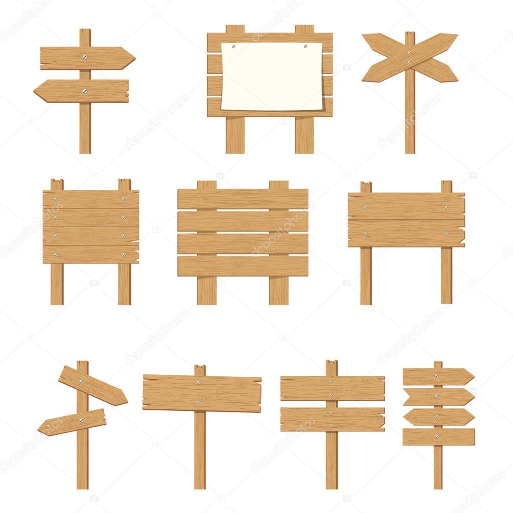 Wooden signboards, wood arrow sign set.