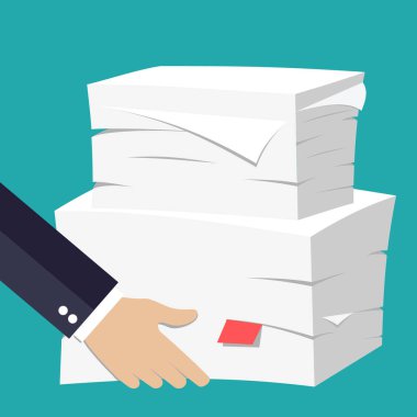 elini tut kağıt yığını