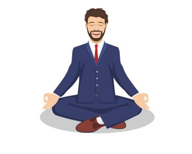 Padmasana lotus poz oturan iş adamı.