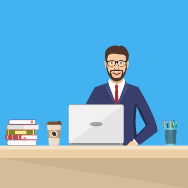 İş adamı oturan Resepsiyon çalışma dizüstü