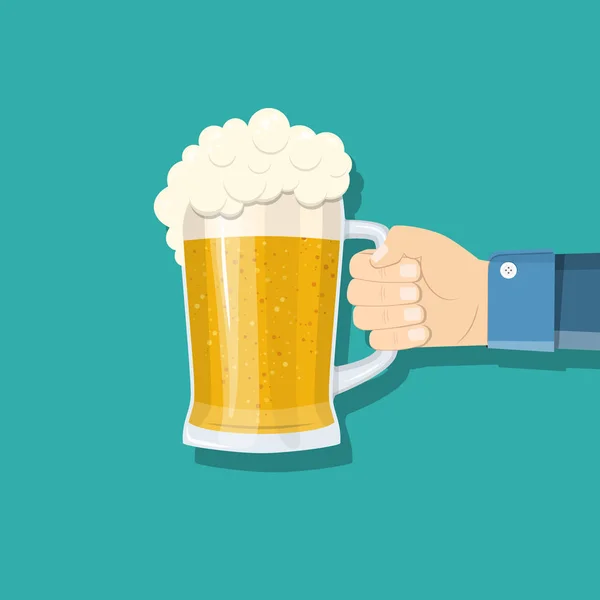 Sklenice piva mužů drží v ruce. — Stockový vektor