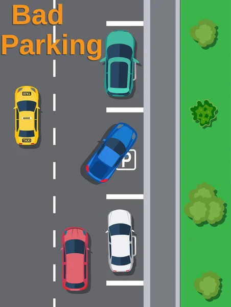 Parking de la ciudad con diferentes coches . — Vector de stock