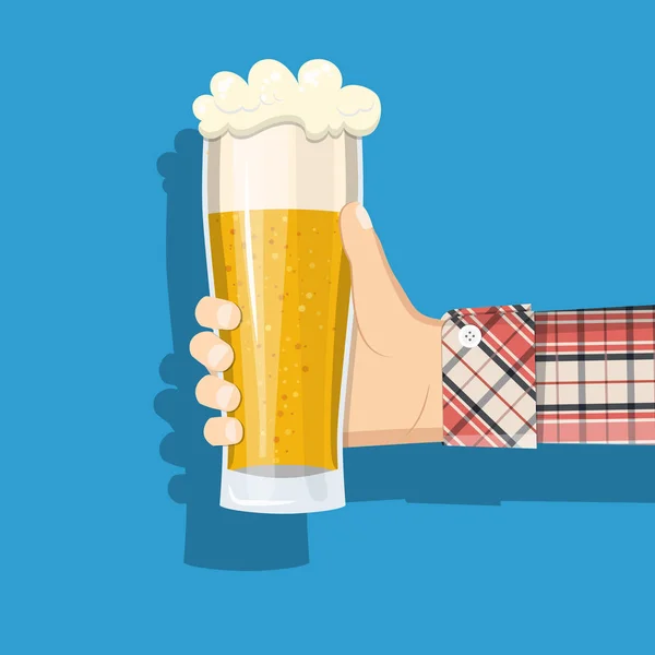 Glas bier mannen in de hand houden. — Stockvector