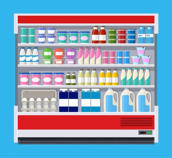 Escaparate frigorífico para enfriar productos lácteos . — Vector de stock