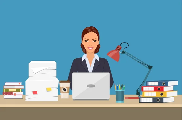 Businesswoman with office things. — Stock Vector