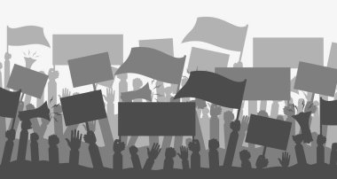 Siluet kalabalık insanlar protestocu.
