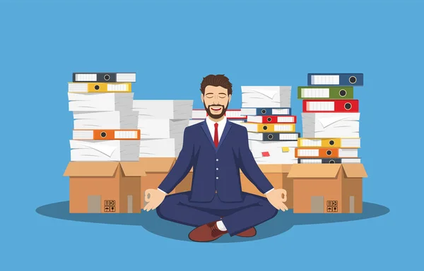 Homem de negócios meditando em pose de lótus —  Vetores de Stock