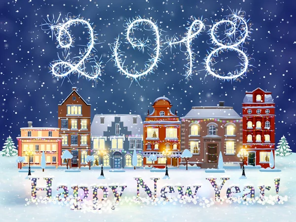 Новорічна зимова міська вулиця — стоковий вектор