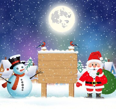 Noel Baba hediye çanta ve kardan adam ile