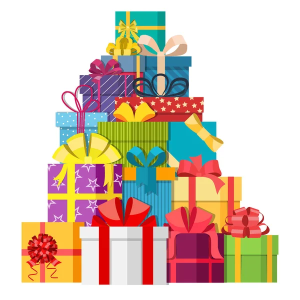 Big pile of colorful wrapped gift boxes. — Stock Vector