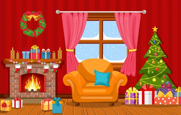 Christmas interior of the living room — Stock Vector