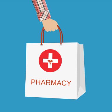 Beyaz alışveriş çantası tıbbi hapları ve şişeler için