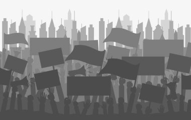 Siluet kalabalık insanlar protestocu.