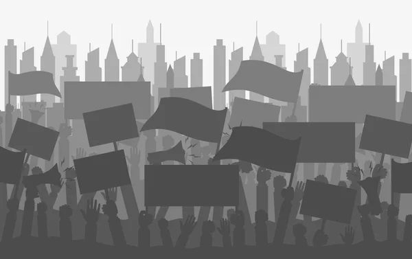 Silhouette crowd of people protesters. — Stock Vector