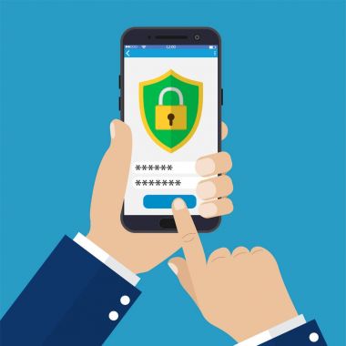 Smartphone ekran üzerinde hareket eden güvenlik uygulaması.