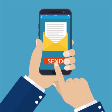 Akıllı telefon el ile e-posta tutan el