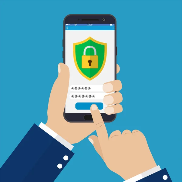 Aplicación de seguridad móvil en la pantalla del teléfono inteligente . — Archivo Imágenes Vectoriales