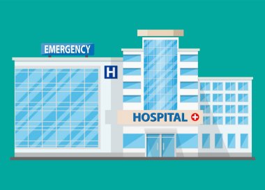 Hastane binası, sağlık ikonu.