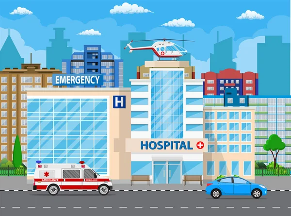 Νοσοκομείο κτίριο, ιατρικό εικονίδιο. — Διανυσματικό Αρχείο