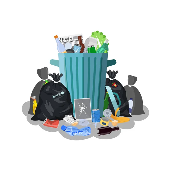 Χάλυβα κάδο γεμάτο σκουπίδια. — Διανυσματικό Αρχείο