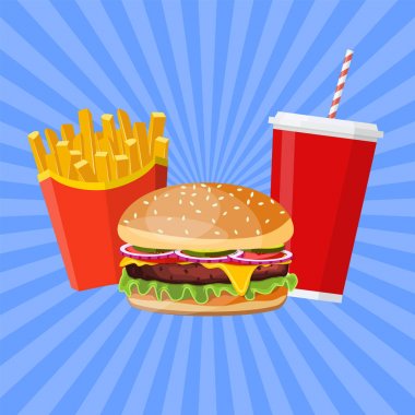 Hamburger with cheese, tomato and salad.