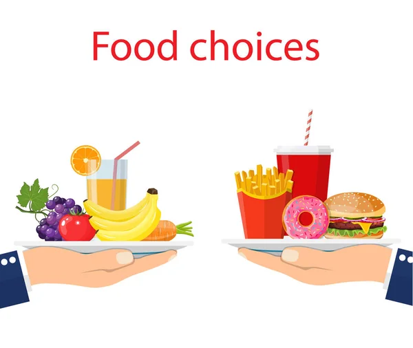 Food choice. Healthy and junk eating. — Stock Vector