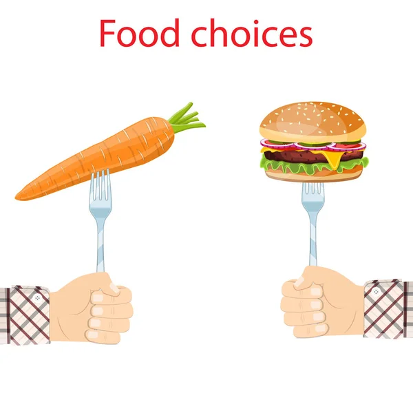食物的选择。健康和垃圾食品. — 图库矢量图片