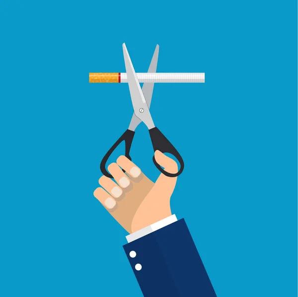 Άνθρωπος χέρια κρατώντας ψαλίδι Κόψτε ένα τσιγάρα — Διανυσματικό Αρχείο