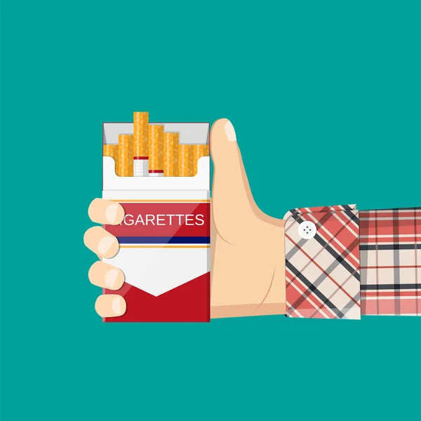 Open pack of cigarettes in hand man. — Stock Vector