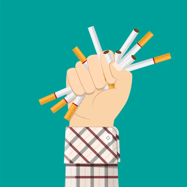 Cigarettes in fist hand. giving up smoking. — Stock Vector