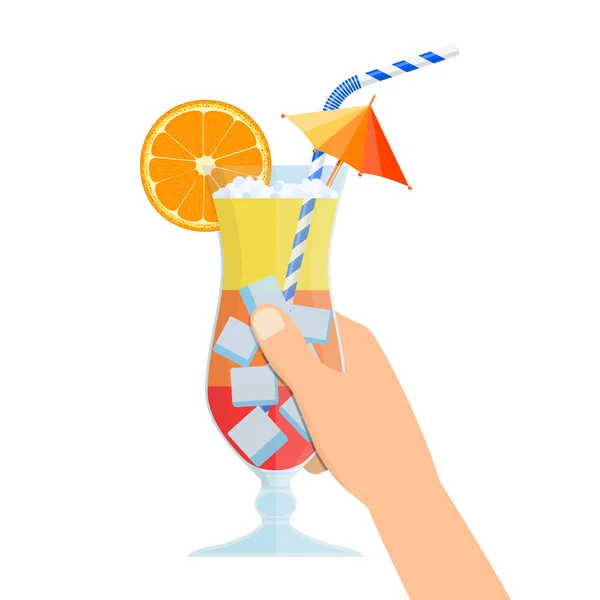 Bicchiere di bevanda fredda, cocktail alcolico in mano — Vettoriale Stock