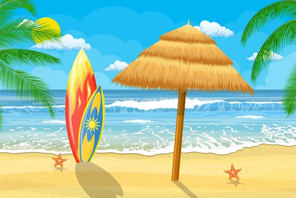 Sommerzeit am Strand mit Sonnenschirm — Stockvektor