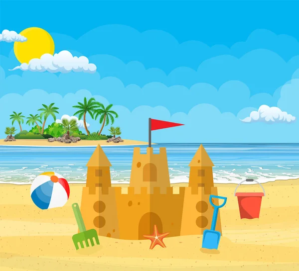 Vacaciones de verano. Castillo de arena , — Vector de stock