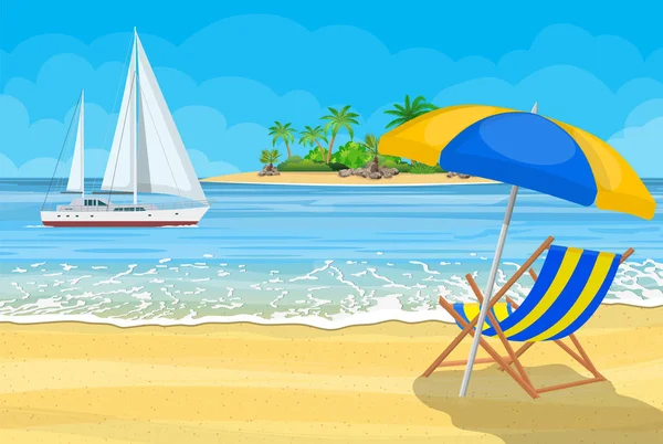 Playa paradisíaca del mar con yates — Vector de stock