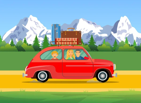 Banner web sobre o tema da viagem de carro , —  Vetores de Stock