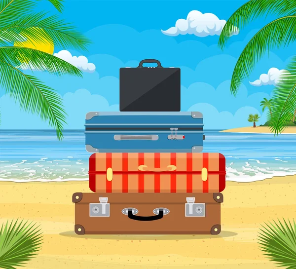 Bagages, bagages, valises sur fond tropical — Image vectorielle