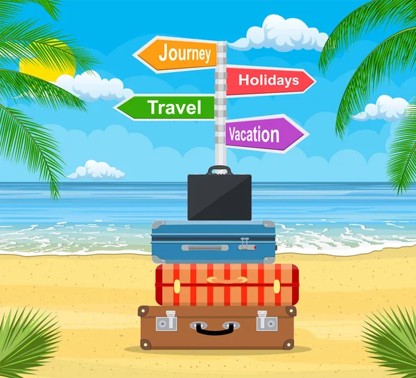 Bagages, bagages, valises sur fond tropical — Image vectorielle